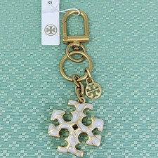 Tory Burch Keychain Bag Charm Gold Tone Kira Mosaic Key Fob Key Ring Logo New