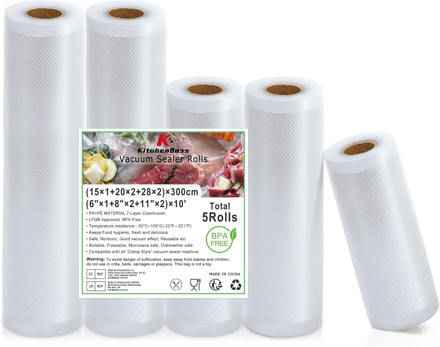 Kit 5 Rotoli Buste Sottovuoto Alimenti - Misure Miste per Risparmio - 1