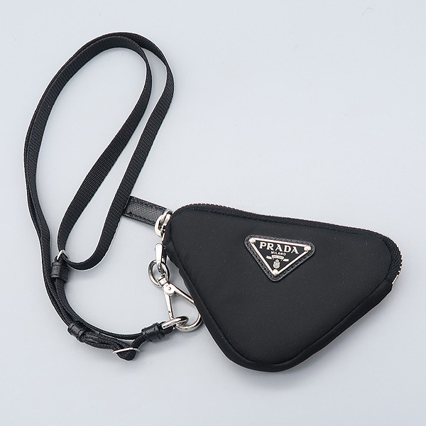 Prada Black Renylon Triangle Mini Key Holder Pouch with Strap Model 2TT140