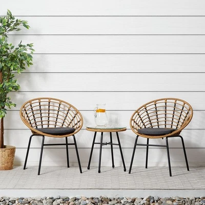Salon de jardin 3 pcs mobiliér extérieur patio avec coussins rotin Homestyle4u - Photo 1/4