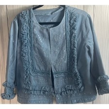Vintage Crochet Blouse Cardigan Top Bohemian Relaxed Women's Large Blue