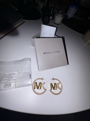 Michael Kors MK Logo Creolen Ohrringe 925 Sterlingsilber gold Kristall Pavé