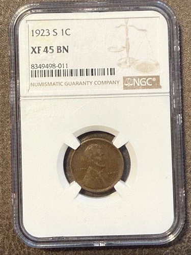 1923-S Lincoln Cent NGC XF45 Nice details and rich brown tone.  Handsome coin.