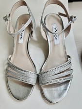 NEW NINA Formal Sandals Shoes Size 7.5 Silver Rhinestones Ankle Strap 2.5" Heels