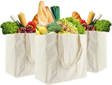 3 Pcs Grocery Bags Canvas 13.3”X13”X8” Reusable Shopping Bags with Real