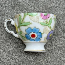Plant Tuscan China Floral Tea Cup Pink Blue Green Purple & Gold England Vtg