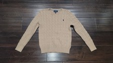 Polo Ralph Lauren Tan Cable Knit Sweater Boys 10 / 12 Old Money Tennis Classic