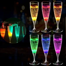 HOMEYA LED Champagne Flutes Set 6 Multi-Color Light Up Flashing Wine Glasses ...