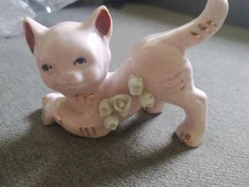 Vtg Pink Porcelain Kitten Cat Figurine  4.5" Japan