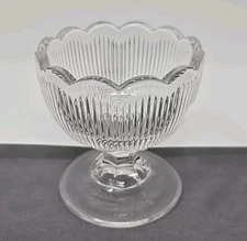Boston & Sandwich Footed Flint Glass Master Salt 1850s 3" Fine Rib Pattern