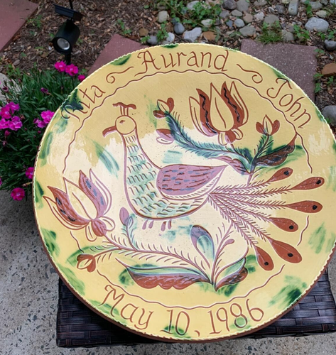 Breininger PA Redware Pottery Sgraffito Slipware 1986; 15"Diam XLarge Plate OOAK - Picture 18 of 23