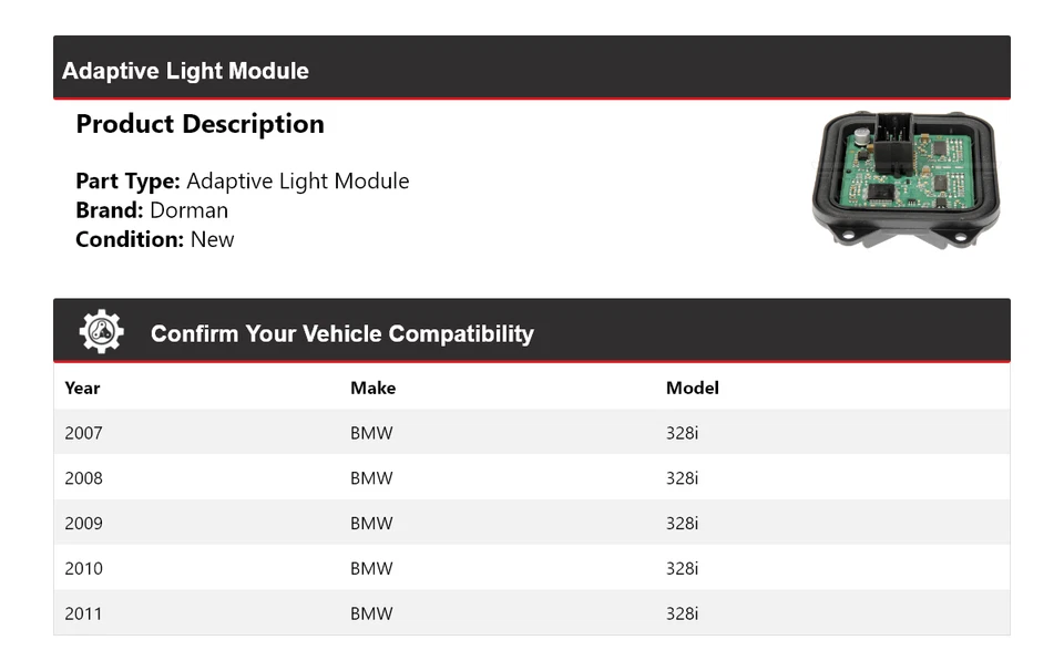For 2007-2011 BMW 328i Dorman Adaptive Light Module 2008 2009 2010 - Image 2 of 4