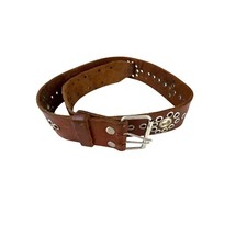 Vintage Brown Leather 1970s Grommet Belt 31  Punk Western Style Double Prong