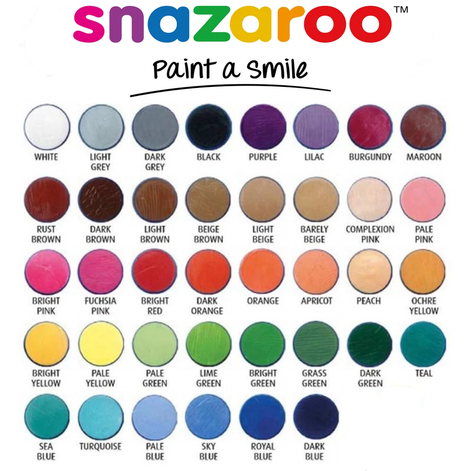 Snazaroo Gesichtsfarbe & Körper Make Up viele Farben Bühne Kostüm Weihnachten 18ml