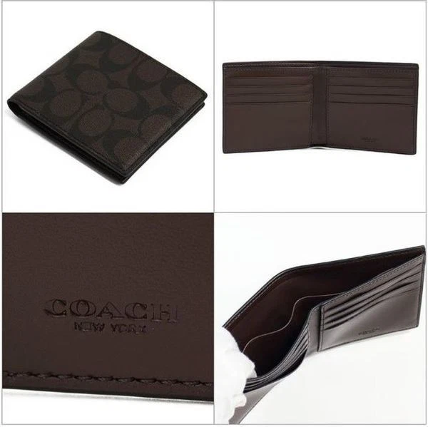 PORTAFOGLIO 8 CARTE COACH F75083 DA UOMO NUOVO CON ETICHETTE $150 FIRMA TELA RIVESTITA doppio portafoglio