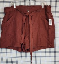 NWT Old Navy Women's Linen Blend High-Rise Utility Shorts Belt Copper Brown XL
