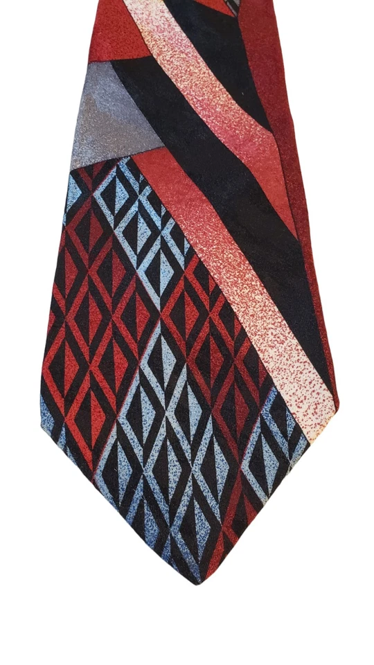Corbata Via Manzoni Para Hombre Roja Azul Negra Abstracta Geométrica 100% Seda Italiana Foto 2 de 4