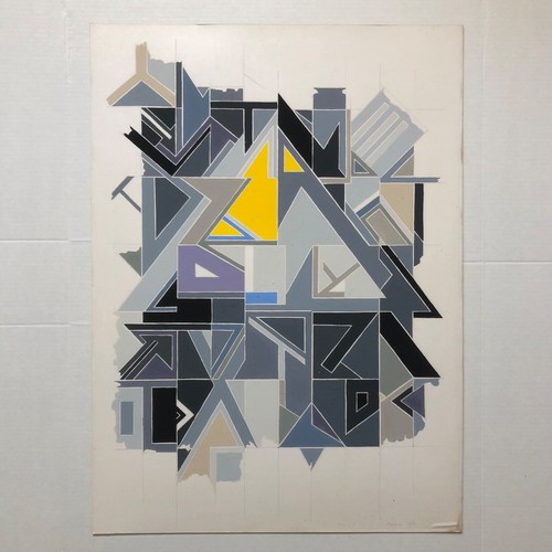 Rare JOHN LEVEE art ORIGINAL PAINTING on board "IDEA # XIII" 1983 geometric MOD - Picture 2 of 11