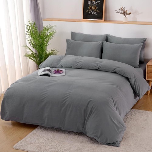 Fluffy Duvet Cover Pure Light Grey Velvet Bedding Cover Queen Solid