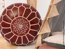 Pouf Genuine Goat Unstuffed Brown Boho New 24'' Classic Leather Pouffe Moroccan