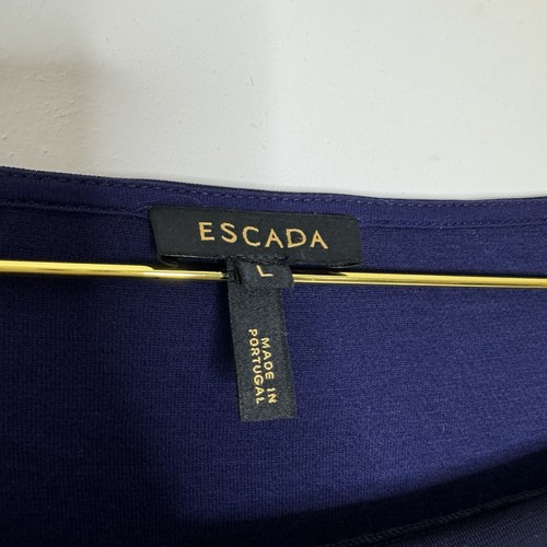 Escada Navy Blue Boatneck Long Sleeve Stretch Knit Sheath Dress Imperial Large - Picture 4 of 11