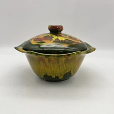 Vtg 1960s California Pottery MCM Covered Dish Serving Bowl Lid Drip Glaze Swirl