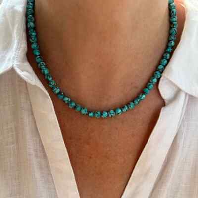 6mm Genuine Sonoran Blue Round Turquoise Gold Filled or Silver Modern Necklace