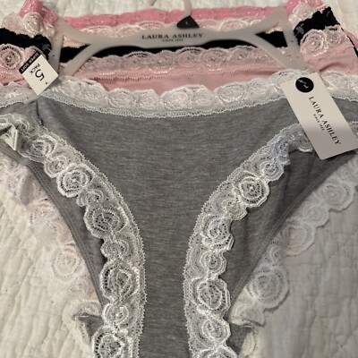 5 Laura Ashley Panties Brief Underwear Lingerie Rayon Spandex Solid Size Large