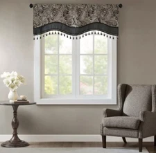 MADISON PARK AUBREY WINDOW  VALANCE  BLACK 50" W X 18" L NEW