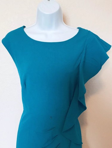 Calvin Klein Teal Green Blue Ruffle Front Sheath Dress Size 6 - Picture 3 of 6