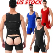 US Mens Undershirts Shorts Leotard Open Butt Fitness Wrestling Singlet Bodysuits