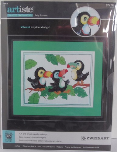 Künstler gezählter Kreuzstich BABY TUKANS Vogel tropisch Zweigart Kooler Designs - Bild 1 von 4