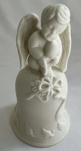 Cherub Angel White Porcelain Bisque Bell Figurine 5" - Picture 2 of 9