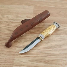 Wood Jewel Vuolu Fixed Knife 3.25" Carbon Steel Blade Curly Birch/Horn Handle