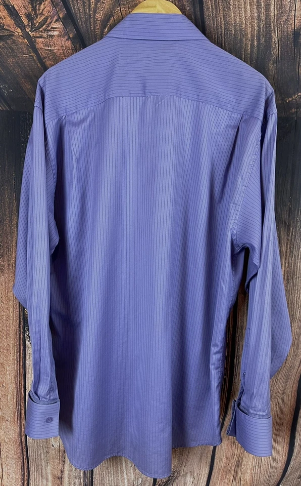CAMISA DE VESTIR BACHRACH PARA HOMBRE PÚRPURA PIN RAYAS MANGA LARGA DOBLE PUÑO TALLA XL Foto 4 de 4