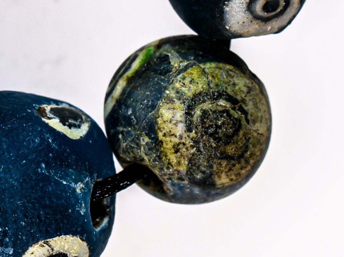 A Short Strand of Ancient Excavated Blue Glass Evil Eye Beads CRBM 10296 - Picture 5 of 6
