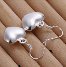 Women's 925 Sterling Silver Love Heart Drop Dangle Hook Pierced Earrings