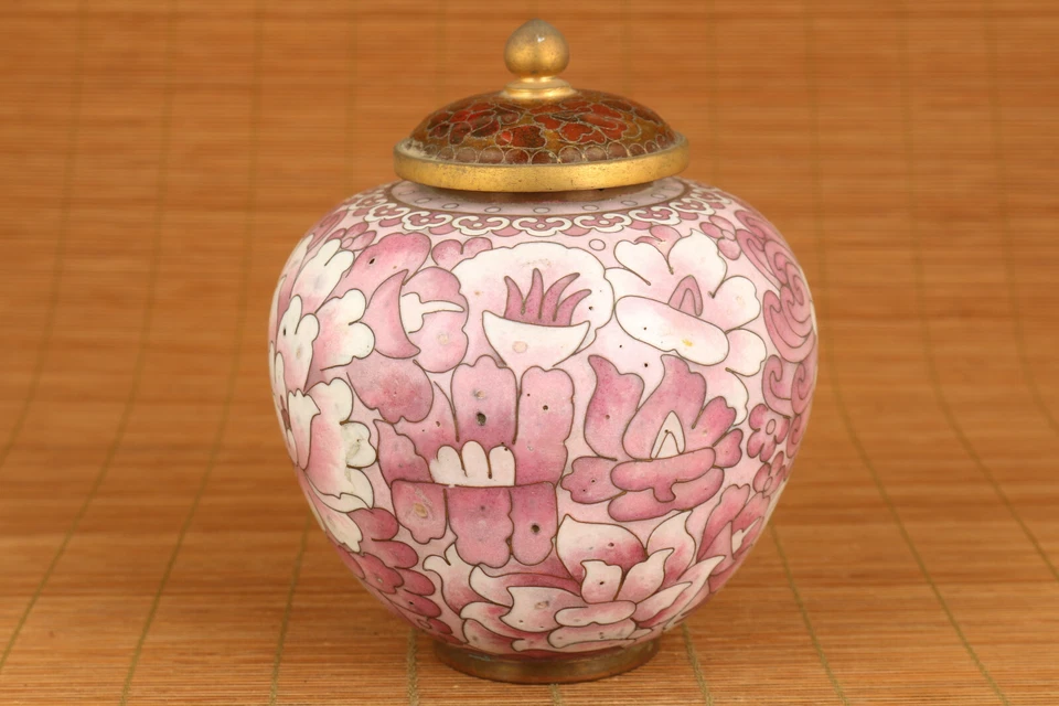 Antigua caja de maceta china Cloisonne pintura a mano decoración del hogar Foto 3 de 4