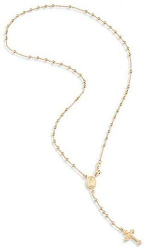 18K Gold über Sterlingsilber italienischer Rosenkranz Perlen Kreuz Y Halskette Kette 20 Zoll - Bild 3 von 5
