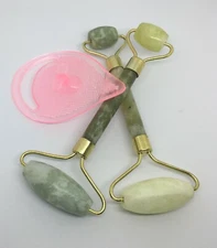 Jade Roller for Face 2 Pack with Bonus Silicone Face Brush