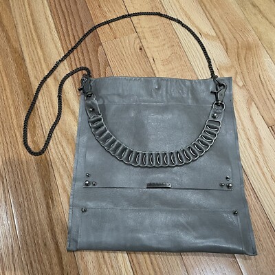 David Galvan Gray Leather Industrial Hardware Convertible Crossbody Bag EUC O/S