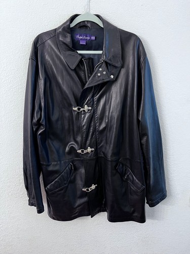Ralph Lauren purple label black lamb skin fireman nautical jacket mens size XL