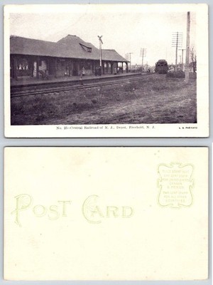 Freehold New Jersey Central Railroad of New Jersey Depot & Train Postcard AN83