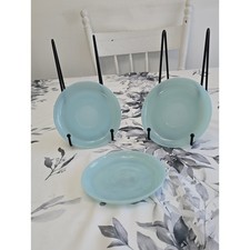 Vintage MCM Fire King Set Of 3 Delphite Blue Saucers Ovenware Made In USA