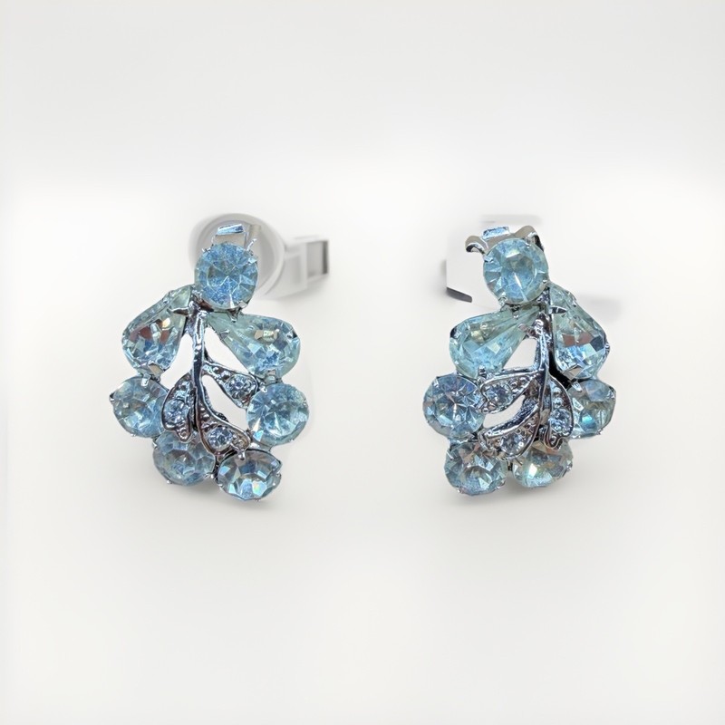 Vintage Weiss Crystal Clip Earrings Signed Estate Silver Tone 1950-60s