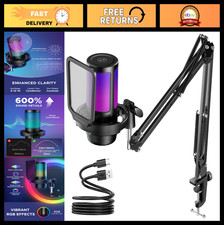 USB Gaming Microphone for PC with Adjustable Boom Arm, Noise Cancellation, RGB M