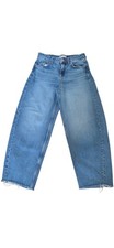 Zara Barrel Leg Jeans Women's USA 2 Light Wash High Rise Raw Hem Ankle