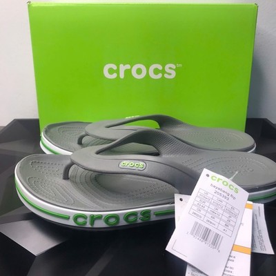 Crocs Bayaband Flip Flops Grey Green Mens Women Unisex Sandals NIB