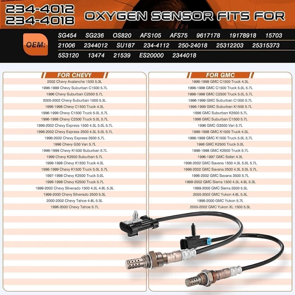 Sensor de oxígeno O2 4X para Chevrolet GMC Silverado 1500 1996-2002 234-4012 234-4018 Foto 2 de 4