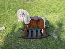 Vintage Children's Wood Rocking Horse Solid, Sturdy Heavy Wood Construction